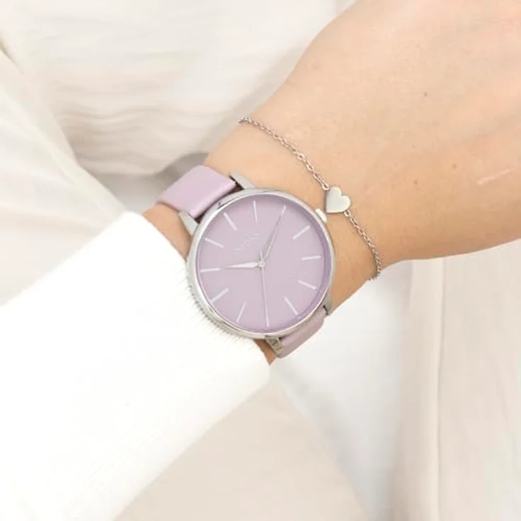 Oozoo Timepieces Damen Uhr C11361, Edle Analog Armbanduhr in Rechteckig mit Lederarmband, Farbton Lilac, 42mm, spritzwasserdicht, Geschenkverpackung – Bild 3