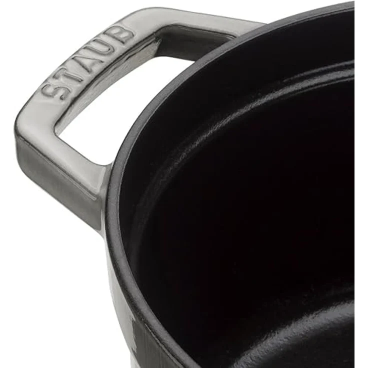 Staub 1102618 Cocotte-Bräter, rund mit Deckel 26 cm, 5,0 L, mit mattschwarzer lierung im Inneren des Topfes, graphitgrau – Bild 4