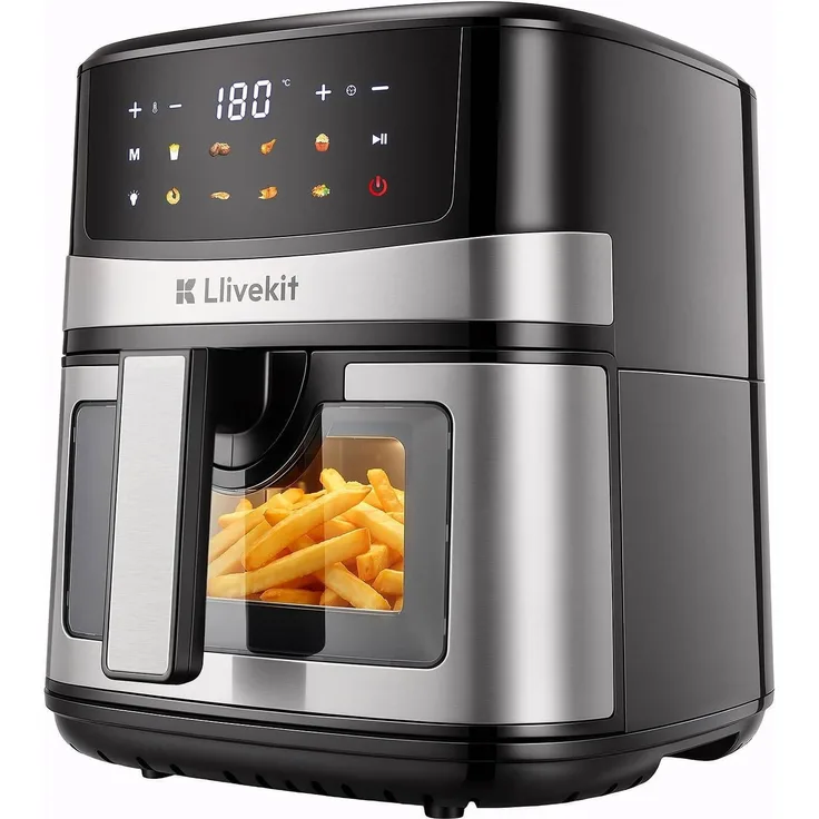 LLIVEKIT 7L Heißluftfritteuse XXL, Farb-Touchscreen, 1600 W, 8 voreingestellte Programme, 360° Heißluftzirkulation