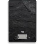 ADE Digitale Küchenwaage | präzise Grammwaage bis 5 kg | großes Display | inkl. AAA Batterien | sehr flach | mit Aufhängeöse | gut lesbare große Ziffern | schiefer