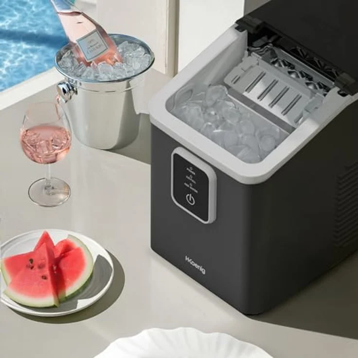 H.Koenig KUB12, Eiswürfelmaschine mit 12 kg Tagesproduktion, 2 Eiswürfelgrößen, tragbar, kompakt, leise, 1 l Tank, Eiswürfel in 6 Minuten – Bild 2