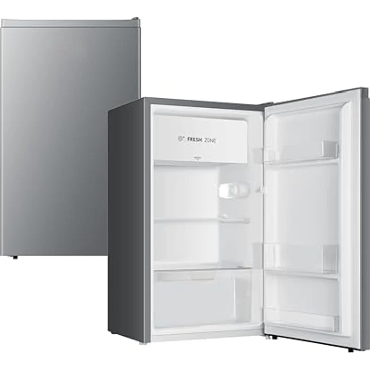 YUNA Kühlschrank SEREBRO E mit Fresh Zone/ 94L Nutzinhalt/Vollraumkühlschrank/ 84 cm hoch/ 86 kWh/Jahr/Türanschlag wechselbar/Leiser Betrieb 36 dB/Silbern – Bild 1