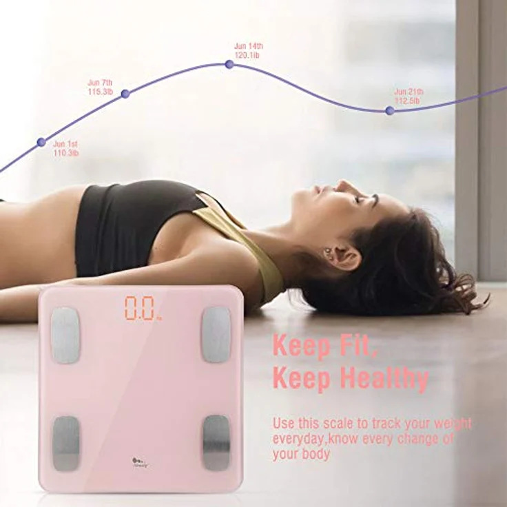 himaly Körperfettwaage, kompatibel Personenwaage mit App, Smart Digitale Waage für Körperfett, Knochengewicht, Körpergewicht, Muskelmasse, viszerales Fett, Körperwasser, BMI (Rosa) – Bild 3