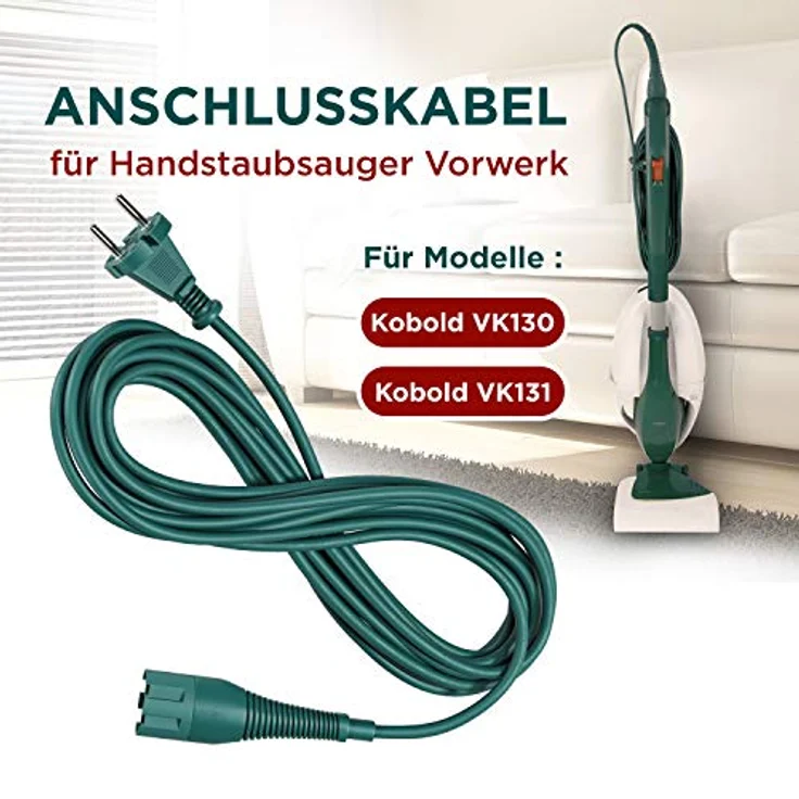 VIOKS Anschlusskabel 10 m Stromkabel Ersatz für Vorwerk Kobold VK130 VK131, Rundkabel mit Konturenstecker, ideal für größere Haushalte, Schwarz – Bild 2