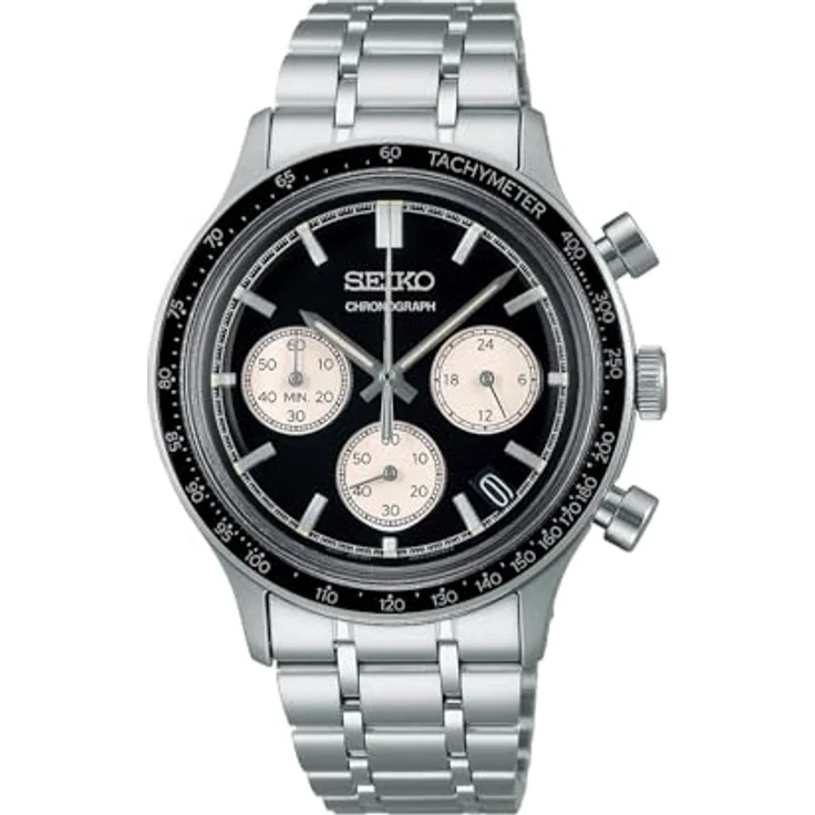 Seiko SSB479P1 Herren-Sport-Chronograph, 38 mm, Quarz-Uhrwerk, schwarz, Edelstahlgehäuse, Wasserdicht bis 50 m, Tachymeter-Lünette – Bild 1