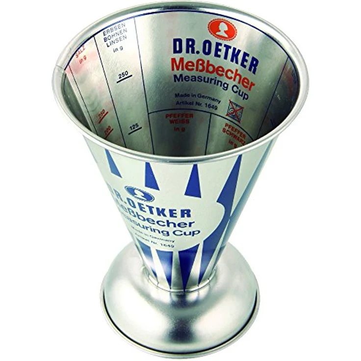 Dr. Oetker Messbecher Nostalgie, Messkanne aus Weißblech, trichterförmiger Messbecher mit vielfältiger Skalierung aus der Serie ''Modern Baking - Retro Design'' (Maße: Ø11x14,5 cm), Menge: 1 Stück – Bild 3