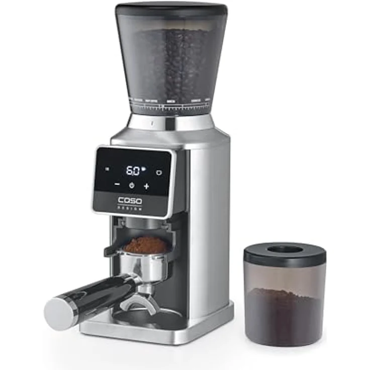 Caso BaristaChef Inox Pro, elektrische Kaffeemühle mit Zero Retention Technologie, Edelstahlgehäuse, 34 Mahlgradstufen und Siebträgerhalterungen 51 & 58 mm – Bild 1