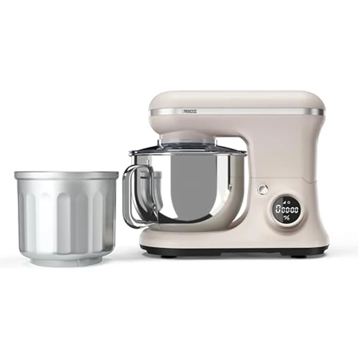Princess Nordic Digital Küchenmaschine, 5-Liter-Edelstahlschüssel, 8 Geschwindigkeiten, Eismaschinenaufsatz, 1200 W, BPA-frei, rutschfeste Füße, spülmaschinenfest, beige – Bild 1