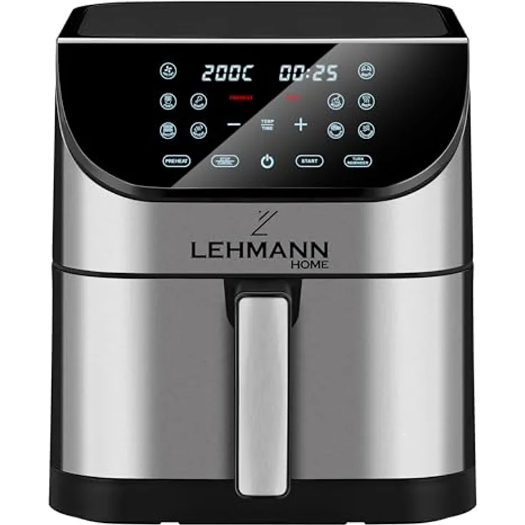 LEHMANN Friteuse Heissluft XXL 1800 W, Heißluftfritteuse 8L mit bis zu 10 Programmen, Air Fryer mit Digitalem LED-Touchscreen, Temperaturregelung 76-200°C, Timer, gesunde Lebensmittel ohne Öl,