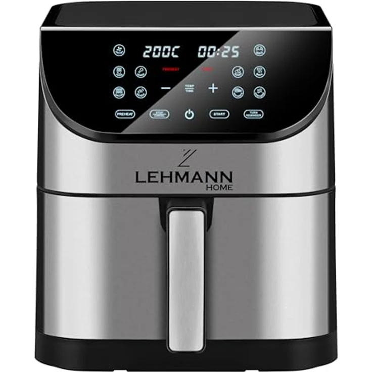 LEHMANN Friteuse Heissluft XXL 1800 W, Heißluftfritteuse 8L mit bis zu 10 Programmen, Air Fryer mit Digitalem LED-Touchscreen, Temperaturregelung 76-200°C, Timer, gesunde Lebensmittel ohne Öl, – Bild 1