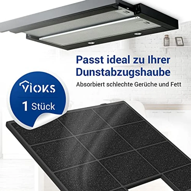 VIOKS Aktivkohlefilter Dunstabzugshaube FWK-250, 230x250x10mm, geeignet für Amica Dunstabzugshauben, effizient gegen Gerüche und Fett – Bild 3