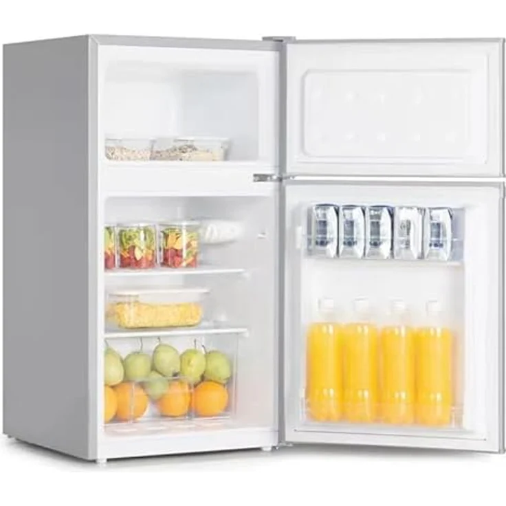 YUNA Kühl-Gefrierkombination GK85E-IX | 85cm Höhe | Inox-Look | 84 Liter Nutzinhalt |4*Gefrierfach 25 L | LED-Beleuchtung | Single/Büro Kühlschrank | 2 Böden | 2 Türfächer | Gemüseschublade – Bild 4