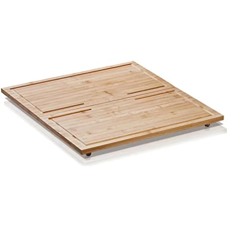 KHG Herdabdeckplatten Bambus 2er-Set je 50x28 cm Holz braun, Kochfeld-Abdeckung für alle Herdarten inkl. Schneidebrett mit Saftrille mit rutschfesten Kunststoff-Füßen