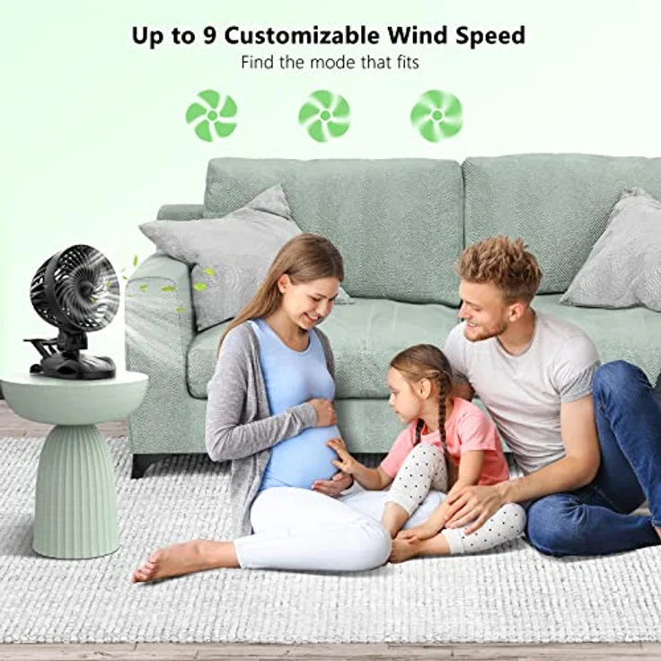 OUILA Mini USB Ventilator, Tischventilator Clip Fan mit 9 Geschwindigkeiten, 360° Drehung, 2-in-1 Design - Schwarz (USB-Betrieben) – Bild 2