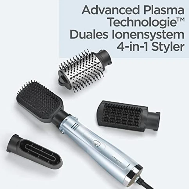 BaByliss AS774E Hydro Fusion Smooth & Shape Warmluftbürste mit 4 Aufsätzen zum Föhnen, Glätten, Volumen und Bürsten, Duale Ionen-Technologie mit Anti-Frizz Effekt, Air Styler, eisblau – Bild 3