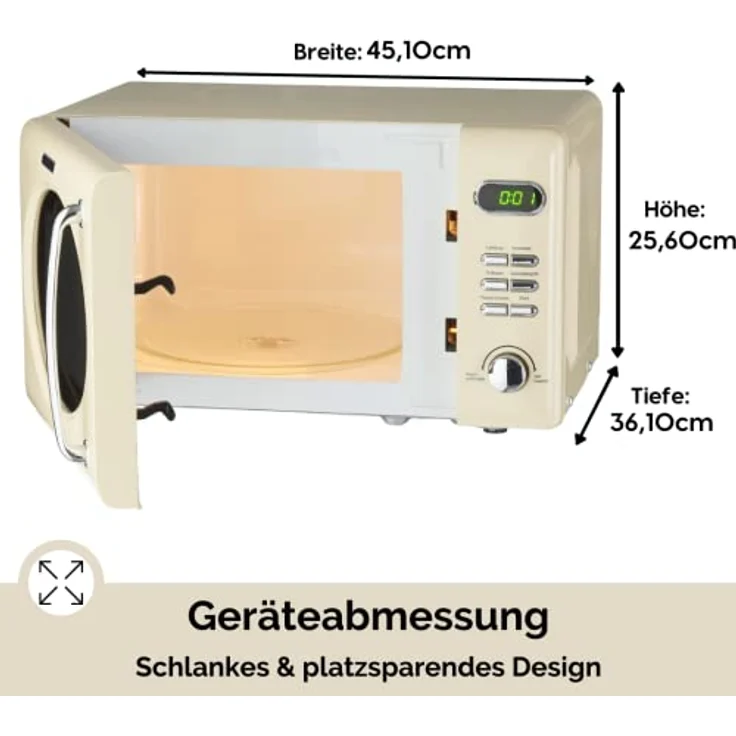 PKM WOLKENSTEIN Mikrowelle WMW720, Retro, Standgerät, 700 Watt, creme, 20 Liter Garraum, 8 Automatik-Programme, Drehteller, 60 Min Timer, Kindersicherung – Bild 5