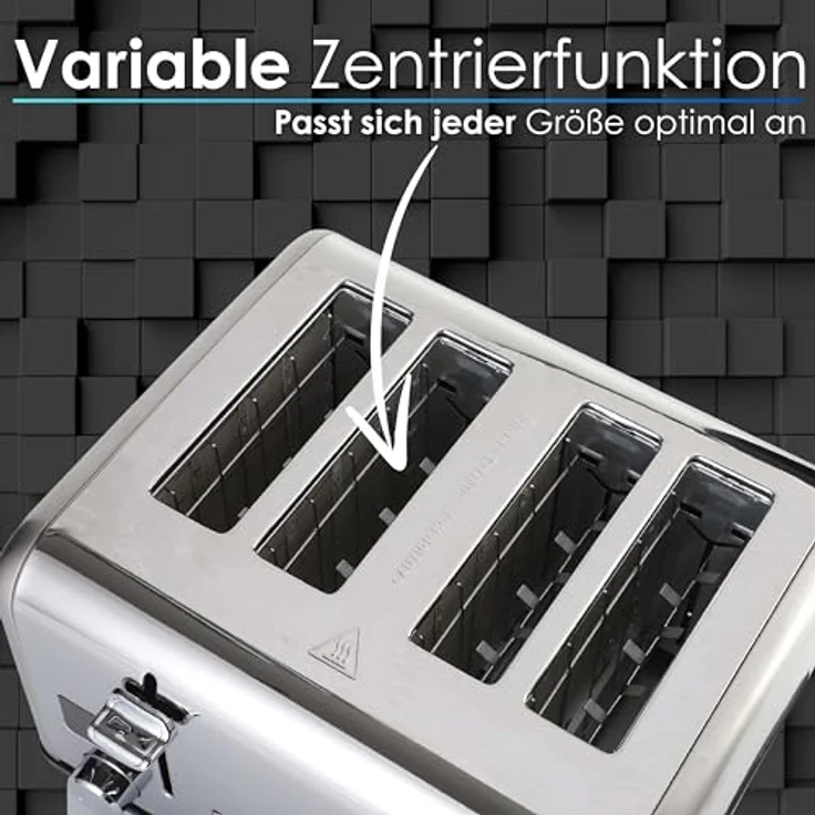 Steinborg SB-2080 4-Scheiben-Toaster, 1630W, inkl. Brötchenaufsatz, Auftaufunktion, Abbruchffunktion, Edelstahl – Bild 5