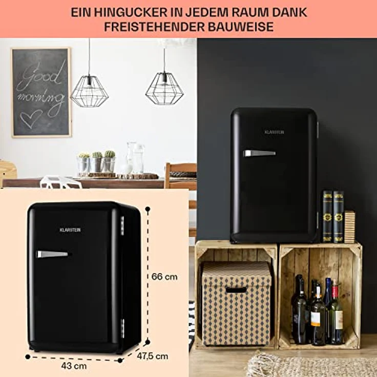 Klarstein Mini-Kühlschrank für Getränke, Vintage Design, 70 L, 0-10 °C, Lautlos – Bild 5