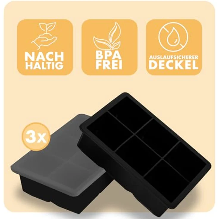 Blumtal Eiswürfelformen Silikon 3er Set, 6er Eiswürfelform mit Deckel, BPA-frei, lebensmittelecht, schwarz – Bild 2