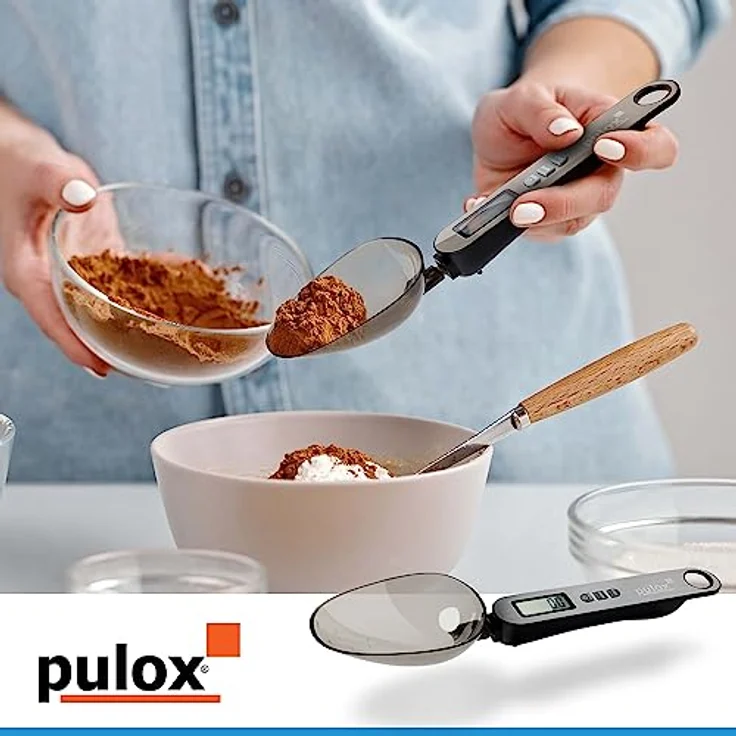 Pulox Löffelwaage PLW-200 mit drei Löffeln 25 ml, 45 ml und 180 ml von 0,1 g genau bis 500 g Tragkraft Digitale Küchenwaage, Feinwaage – Bild 4