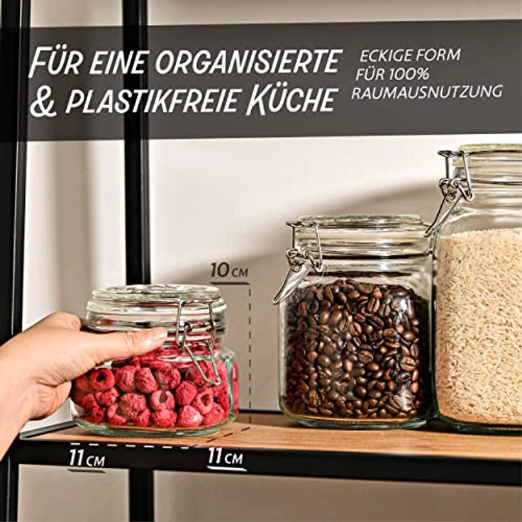 Niboline 6 Einmachgläser mit Bügelverschluss 500ml - Luftdicht, mit Etiketten, Stift und extra Silikondichtungen - Eckige Form, spülmaschinenfest – Bild 4