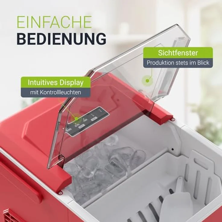 Juskys Eiswürfelmaschine IceOracle - Cocktail Eiswürfel in 6-13 min - Mini Eiswürfelbereiter für 12 kg/Tag - Großer Eiswürfelbehälter - Rot – Bild 4