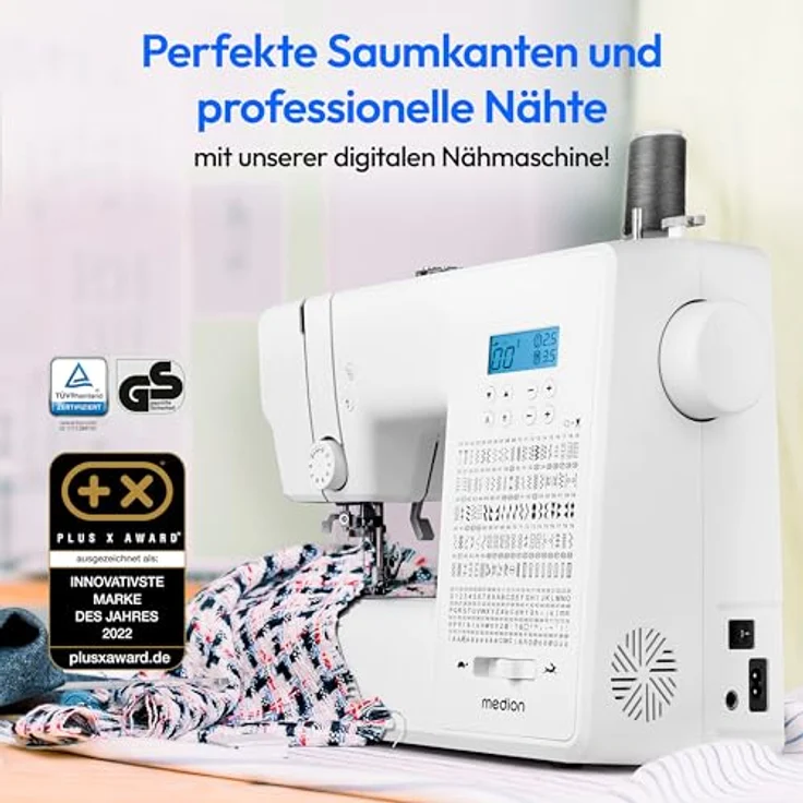 Medion® Computer-Nähmaschine MD 11881, 270 Stichmuster, 1-Schritt Knopfloch, 8 Programme, Doppelnadelfunktion, Automatischer Einfädler, Geschwindigkeitsregler – Bild 3