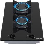 AREBOS Gaskochfeld 2 Flammen Glaskeramik Gasherd Einbaugerätherd Erdgas Propangas