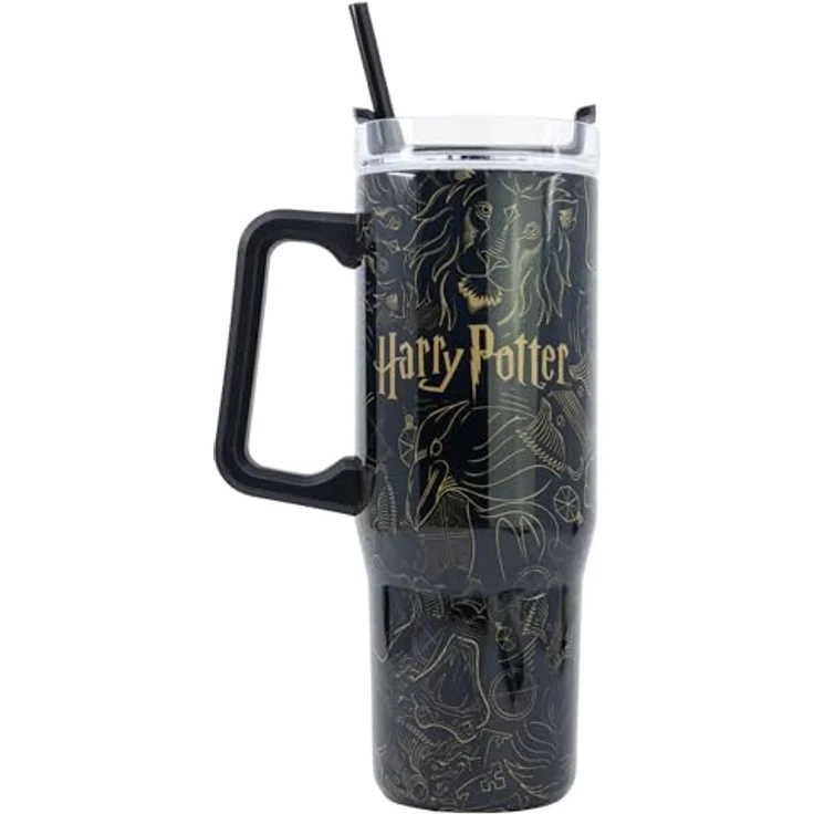 Harry Potter Isolierte XL-Trinkflasche, Edelstahl 940ml mit Griff und drehbarem Trinkverschluss, auslaufsicher – Bild 2