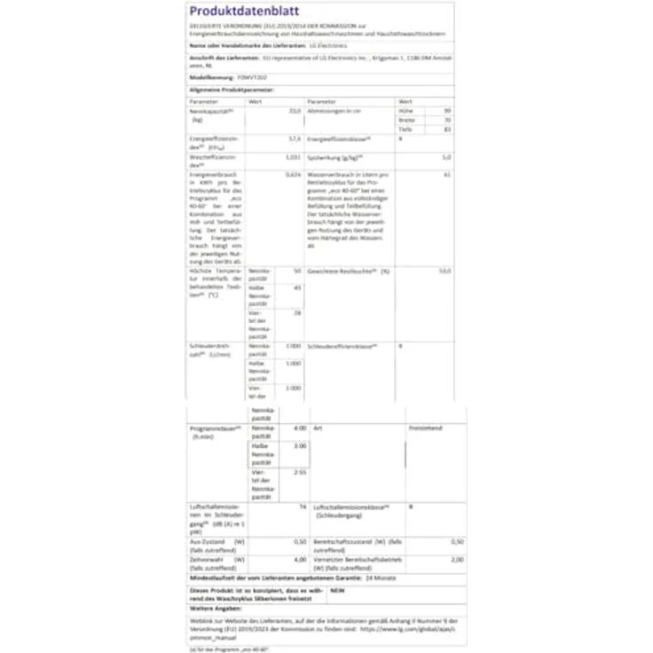 LG Waschmaschine F0WVT202 2ML, 20 kg Inverter Direct Drive mit TurboWash® 360°, AquaControl, Wäsche nachlegen, ThinQ® App-Kompatibilität – Bild 8
