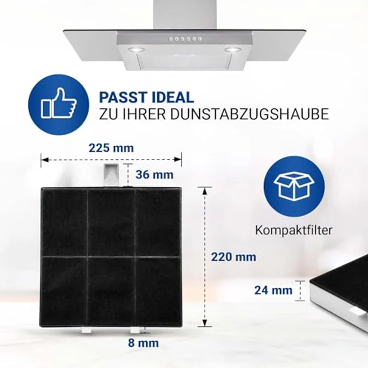 VIOKS Kohlefilter Dunstabzugshaube 225x220x24mm, Ersatzfilter für Balay & Aktivkohlefilter für Dunstabzugshauben – Bild 4