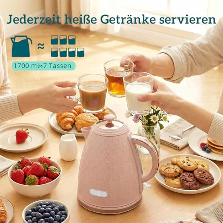 HOMCOM Wasserkocher- und Toaster-Set, 1,7L 2200W, Schnellkoch-Wasserkocher mit automatischer Abschaltung und 2-Scheiben-Toaster mit 7 Bräunungsstufen, Rosa – Bild 3