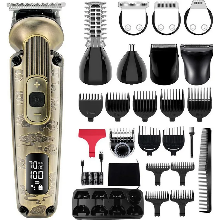 HATTEKER Haar- und Bartschneider HT-6188, Körperhaartrimmer, Wasserdicht, Einstellbare Geschwindigkeit, 8 in 1, Schwarz