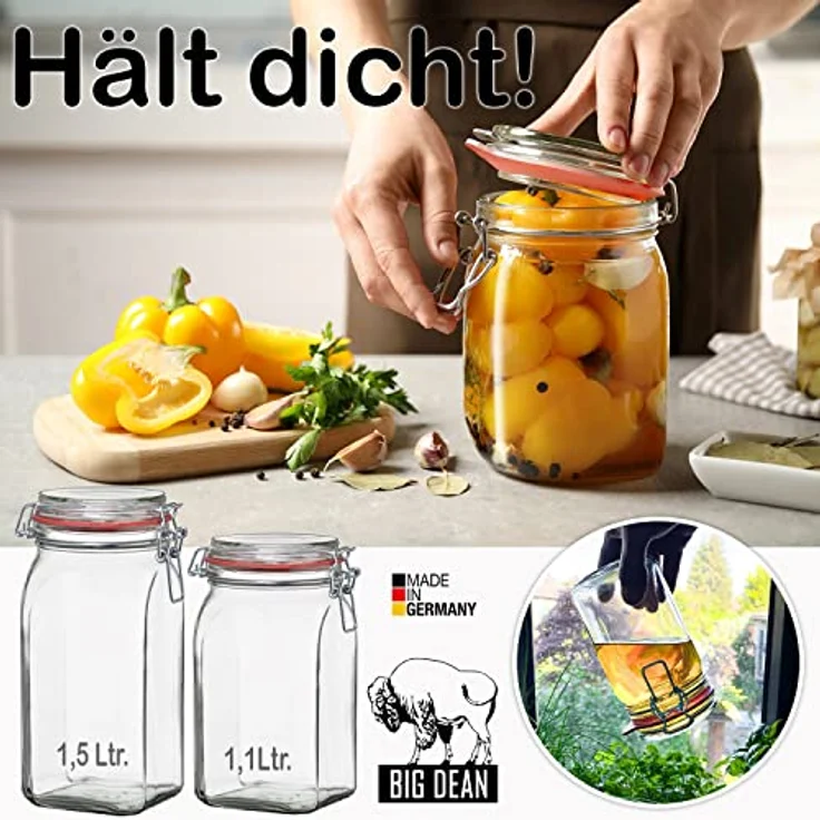 BigDean Einmachglas 12er Set, Vorratsgläser 1,5L mit Deckel & Bügelverschluss, transparent, Made in Germany – Bild 7