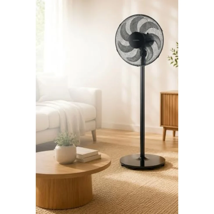 KUMTEL Standventilator KTF-760, 50 W, 7-Blatt-Rotor, Kupfermotor, höhenverstellbar, schwarz – Bild 3