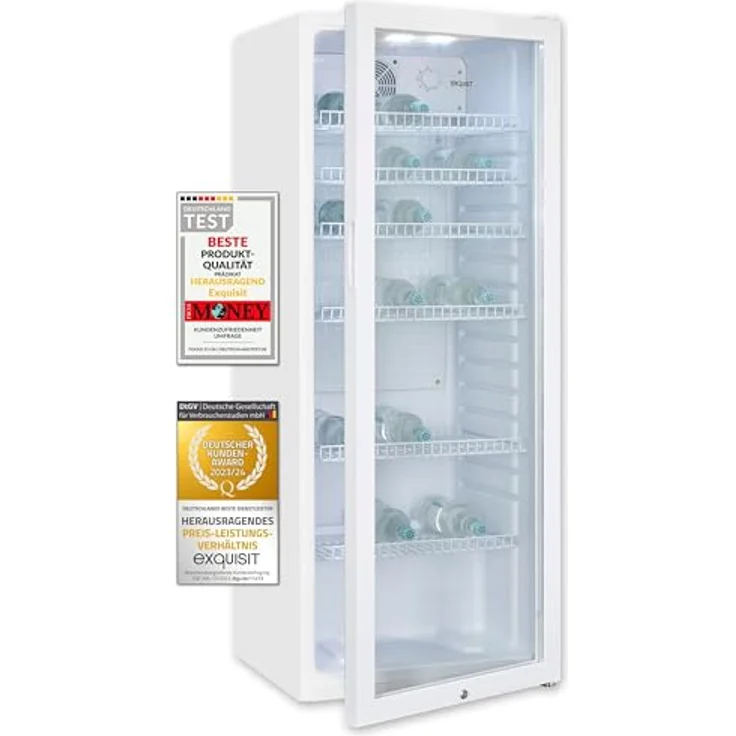 Exquisit Glastürkühlschrank GKS240-GT-160C weiss | Nutzinhalt: 237 L | Türschloss | 6 Gitterablagen | Umluftventilator | Standgerät – Bild 1
