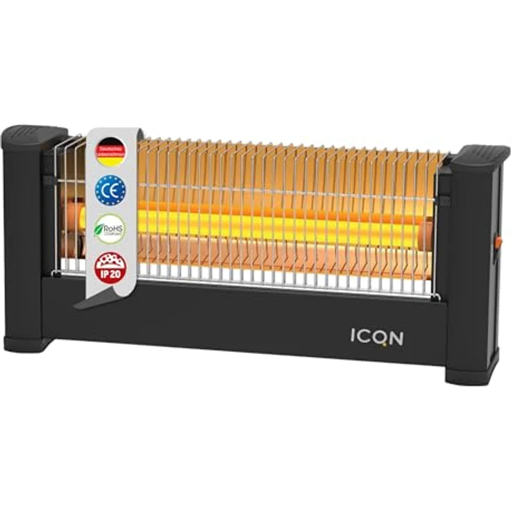 ICQN Infrarot Standheizstrahler | Für Räume bis 16m² | 900 W | IP20 | Elektroheizung | 1,5 Meter Kabelzuleitung | Heater für Büro oder Haus | Infrarotheizer| IQ.0900.APW, Heizstrahler – Bild 2