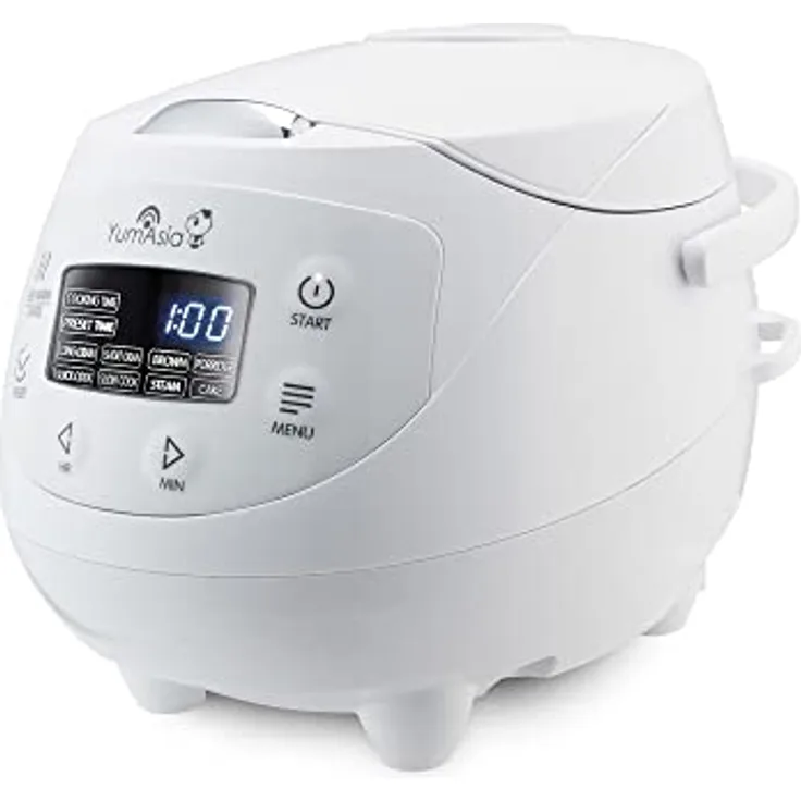 Yum Asia Panda Mini-Reiskocher mit Ninja-Keramikschüssel und Advanced Fuzzy Logic (3,5 Tassen, 0,63 Liter) 4 Reisfunktionen, 4 Multicooker-Funktion, 220–240V (Arctic White)