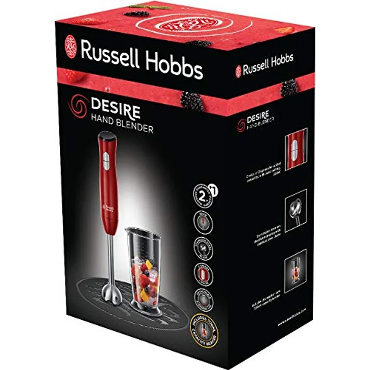 Russell Hobbs Stabmixer Desire 500W, 2 Geschwindigkeitsstufen, spülmaschinengeeigneter Mix-Messbecher 700ml, BPA-frei, Zerkleinerer, Pürierstab für Smoothie, Suppen, Joghurt, Saucen, Babynahrung 24690-56 – Bild 2