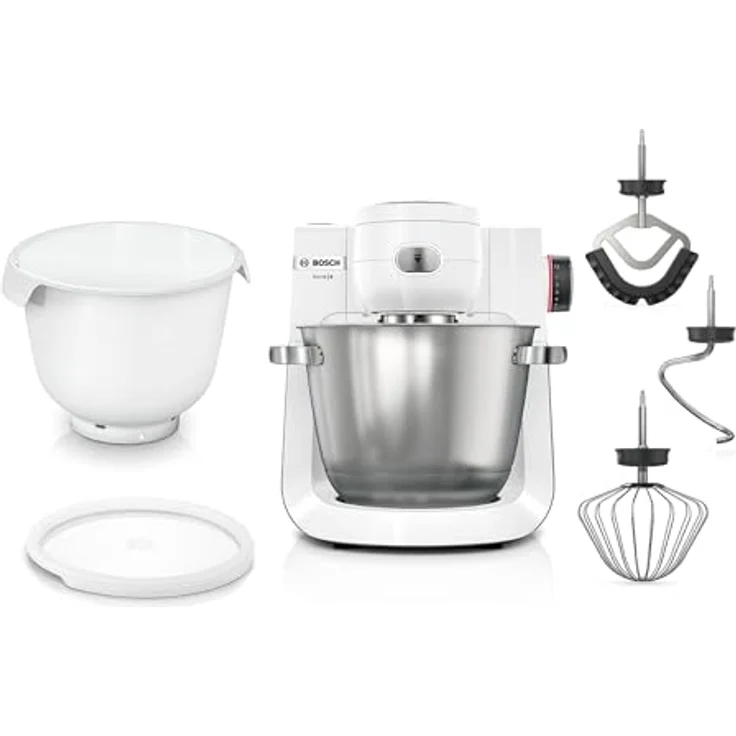 Bosch Küchenmaschine Serie 6 MUMS6EW18, 5,5l Edelstahlschüssel, sensorgesteuerte Automatikprogramme, weiß – Bild 1