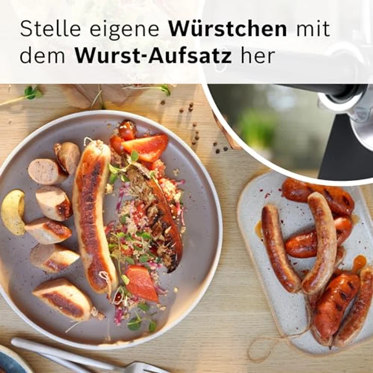 BOSCH Fleischwolf Serie 6 MFWS682B, 3,5kg/Min., Zitruspresse, Raspel, Wurststopfer, 500 W, 2 Lochscheiben (3&8mm), 10 J Motorgarantie, Planetengetriebe, schwarz – Bild 11