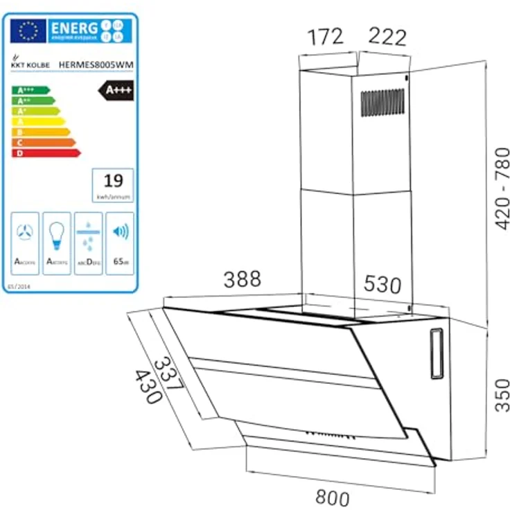 KKT KOLBE HERMES8005WM Dunstabzugshaube 80cm mit RGB-W Ambientebeleuchtung, WLAN-Steuerung und Nachlaufautomatik, weiß – Bild 9