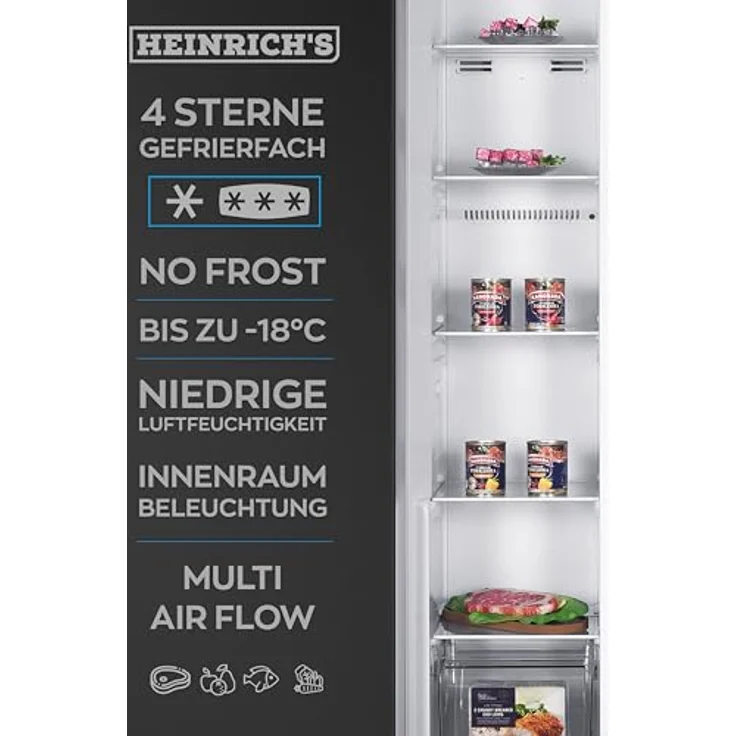 Heinrich´s Side-by-Side Kühlschrank, Kühlgefrierkombination mit 439L Mega Gesamtvolumen, NO-FROST, 151L Gefriervolumen, inkl. Wasserspender, LED Beleuchtung,Touch, Multi-Airflow-System, Schwarz-Inox – Bild 5