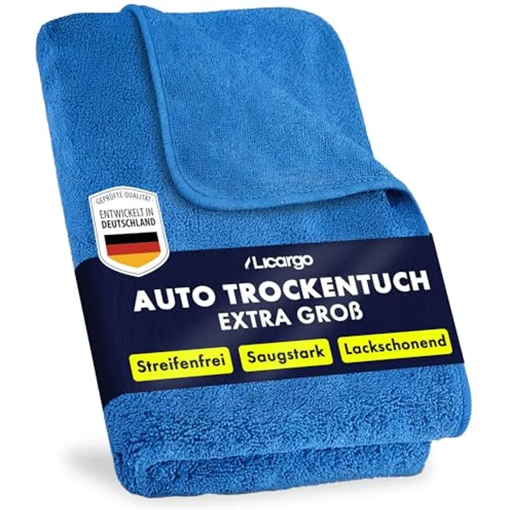 LICARGO Auto Trockentuch XXL 90×60 cm, extrem saugstark und fusselfrei für lackschonende Fahrzeugpflege – Twisted Loop Mikrofasertuch für streifenfreien Glanz