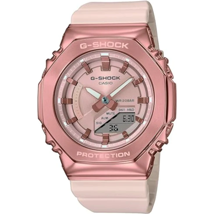 Casio G-Shock Classic Damenuhr Puder/Roségoldfarben GM-S2100PG-4AER, Rosa Kunststoffarmband, Im Dunkeln leuchtend – Bild 1