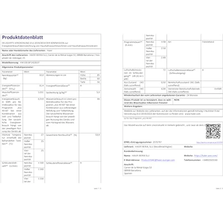 Haier HW100-BP1433637 Waschmaschine 10kg, Aquastop, Refresh Dampf-Funktion, A+++, 1400 U/Min. – Bild 9