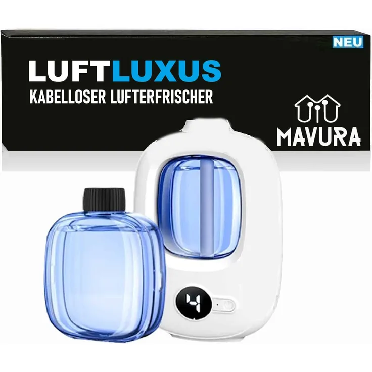 MAVURA LUFTLUXUS Lufterfrischer Auto Raumduft elektrischer Nachfüllbarer Duftspender, kabellos & wiederaufladbar, 4 verschiedene Duftintensitäten