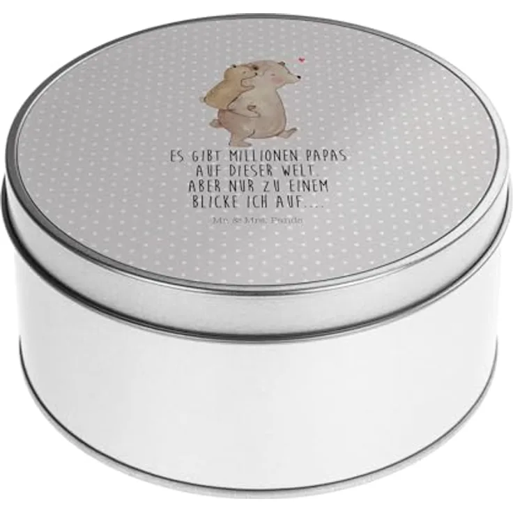 Mr. & Mrs. Panda Blechdose rund Papa Bär - Grau Pastell - Vatertagsgeschenk, Metallbox mit Deckel, 150mm