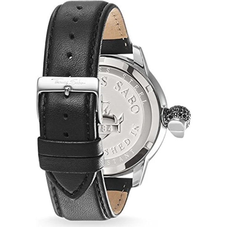 THOMAS SABO Herren Analog Quarz Uhr mit Leder Armband WA0297-218-203-46 mm, stylisches Ziffernblatt, wasserdicht - Schwarz – Bild 3