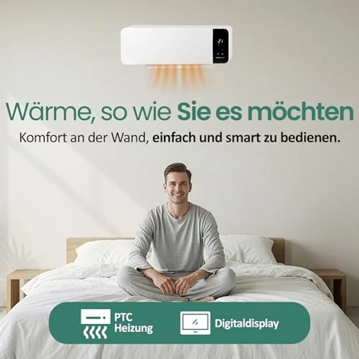 EMERIO Wand Heizlüfter FH-133172, 2000W mit einstellbarem Wochen Timer, PTC-Keramik-Heizelement, 2 Heizstufen, einstellbarem Thermostat, Fenster offen-Erkennung, oszillierend und LED-Display – Bild 2